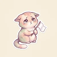 A guilty little cat holding a white flag