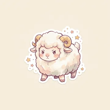A tiny fluffy Aries ram with golden horns